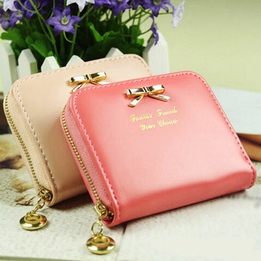 Women Fashion Mini Faux Leather Purse Zip Around Wallet Card Holders Handbag