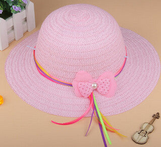 Fashion Lovely Bowknot Kids Girl Cute Summer Beach Sun Protection Straw Hat Flower Cap - Shopy Max