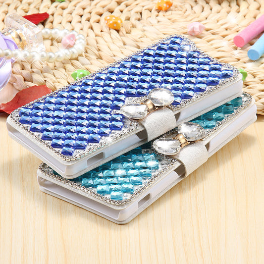 Bling Rhinestone Silk Skin Leather Case for Sony Xperia Z3 Wallet Stand Cover