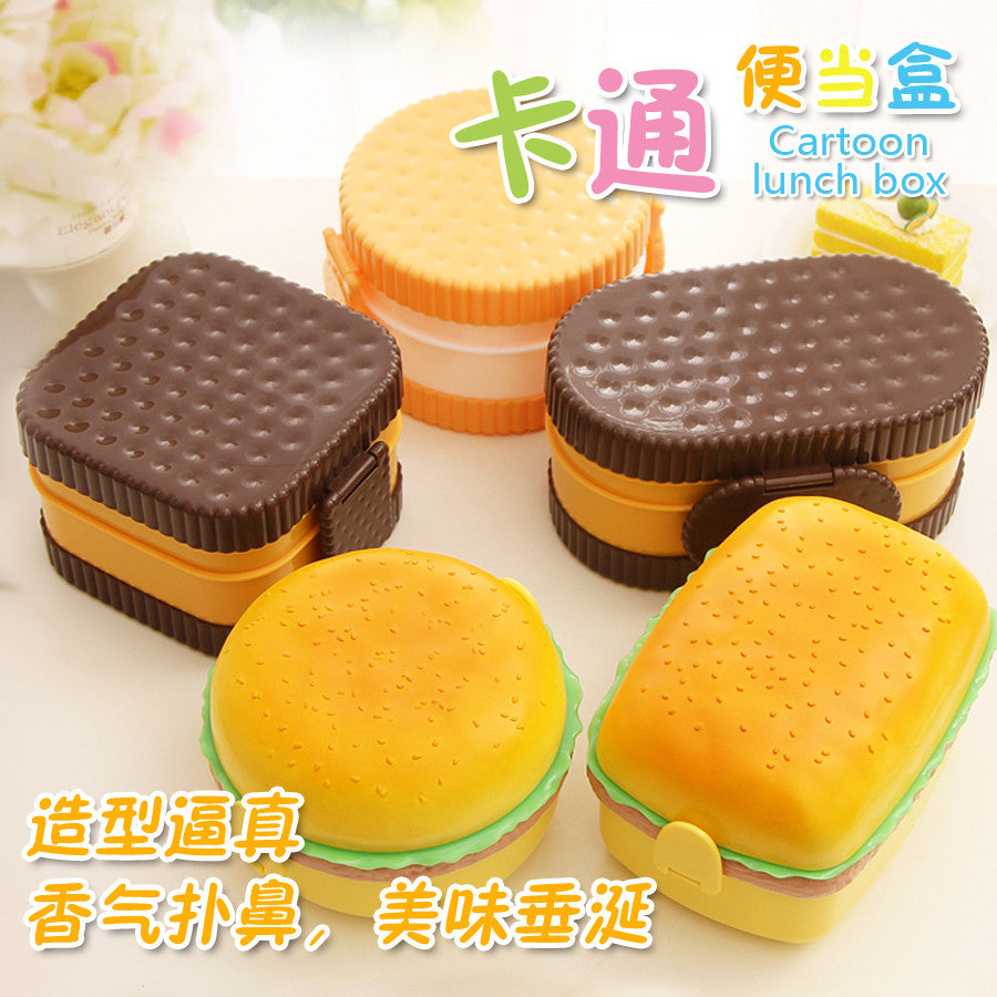 8 Color Fun Life Hamburger  Biscuit Japan Style Double Tier Bento Lunch Box Kitchen - Shopy Max