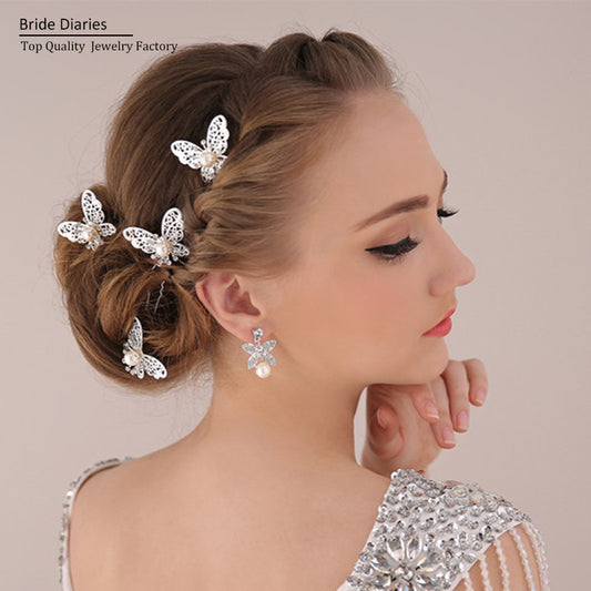 Wedding Hair Sticks 6PCS/Lot Rhinestone Handmade Butterfly Hairwear Wedding Hair
