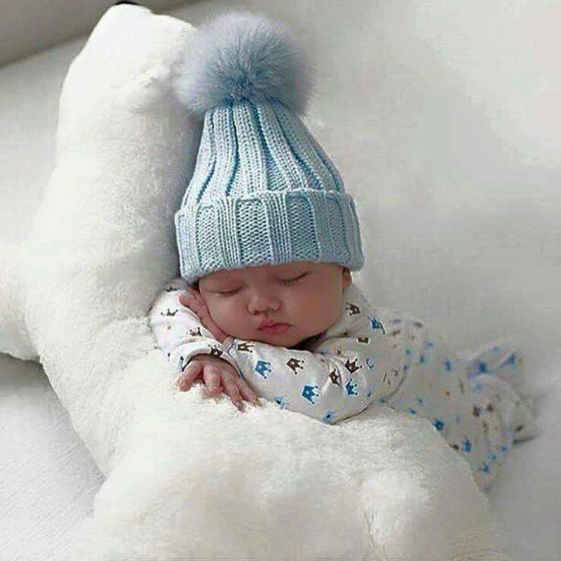 2016 kids Winter Hat 100% Real Raccoon Fur pom pom Ball Baby Beanies Cap Crochet Knitted Hats  For Girls Boys