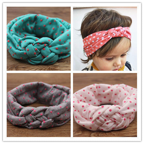 newborn baby girl cotton turbante fabric elastic hair band dots knot headwear turban