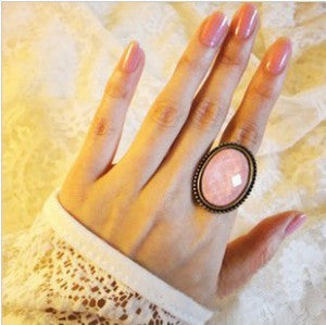 D134 Fashion oval zh301 vintage cutout flower ring pink