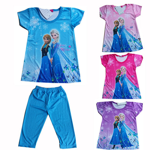 2016 Children Clothing Elsa Girls Pajamas Set Short sleeve Cotton Girl Pyjama Pijamas Kids