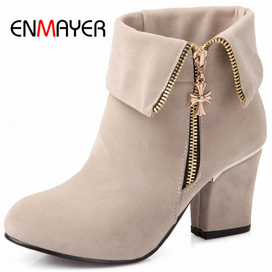 ENMAYER NewArrivals Ankle Boots heels Women Sexy Vintage Chains Winter platform Martin boots Round Toe Platform Boots size 34-43 - Shopy Max