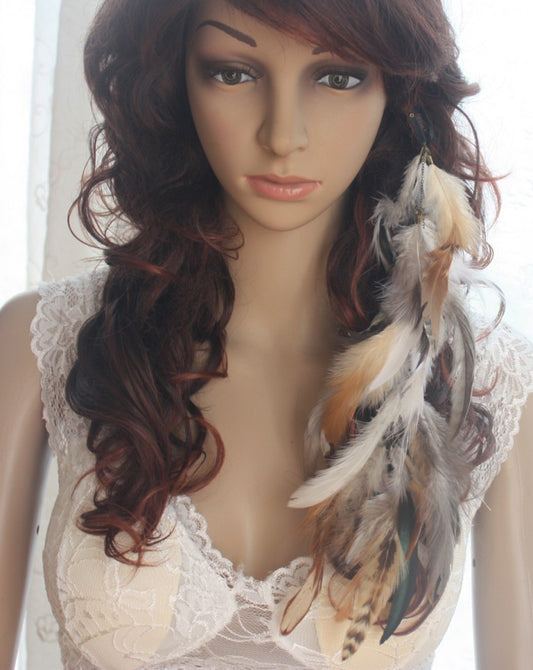 2 Pieces/One set   49a1-34   Chain   Natural   Feathers