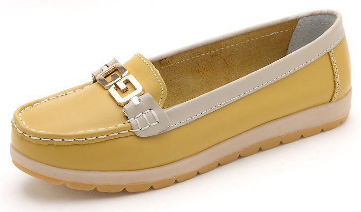 women Metal buckle genuine leather flats shoes woman causal nurse shoes women's round toe flexible candy color walking loafer