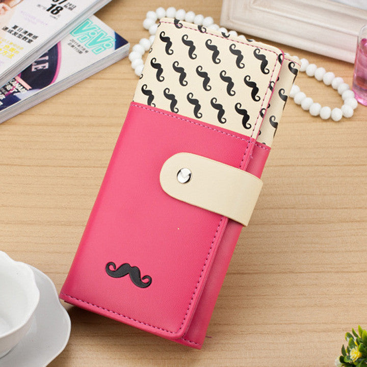 Smooth PU Leather Wallet Cute Mustaches Pattern Purse Clutches Coin Purse Cards Holder Bag for Women HB88