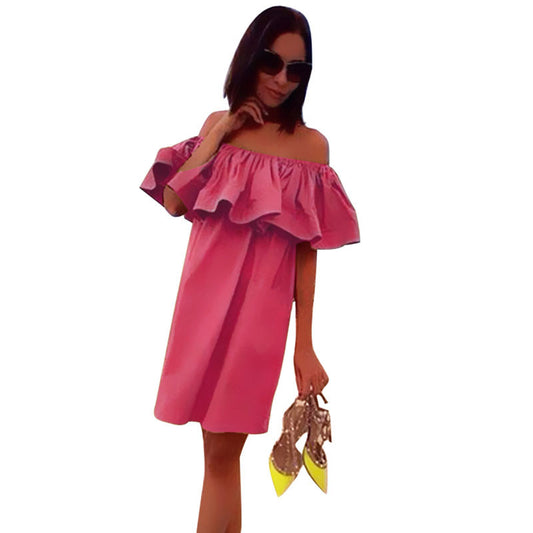 Fashion Brand Vestidos Summer Dress Women Off Shoulder Dress Sleeveless Ruffles Cross Straps Dresses Candy Color Party Dresses