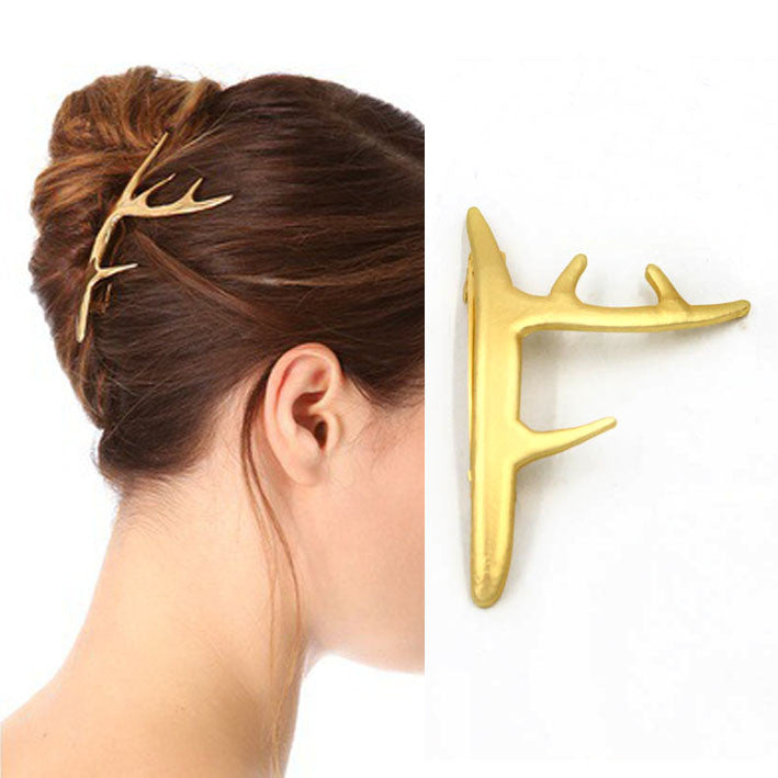 hot fashion popular matted gold metal deer horn Hair grips barrettes Hair clip - Shopy Max