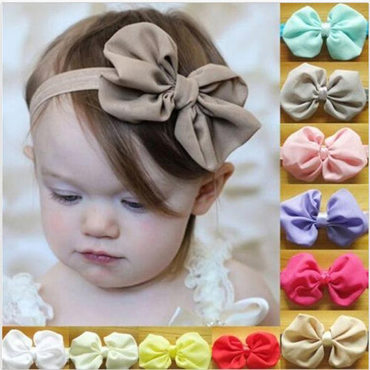 New High Quality 1pc 14 Colors Chiffon Bowknot Baby Headbands Solid Color
