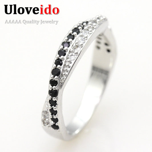 New 2014 Black/White Austrian CZ Diamond Vintage Jewelry Silver Plated Wedding Rings Love Rings for Women Anel Ulove Y022