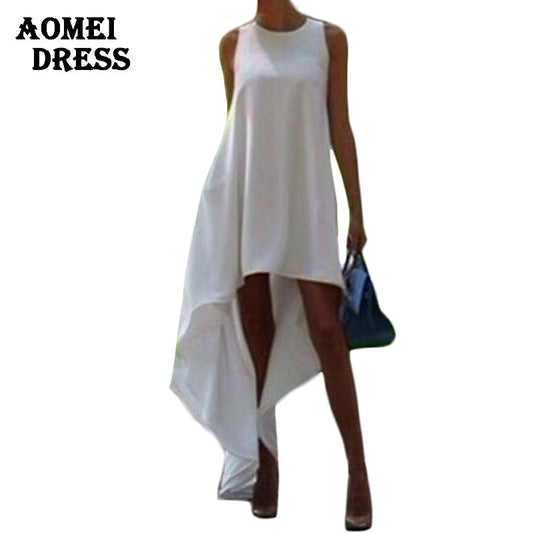 S M 3XL 5XL Women Summer Bohemian White Irregular Beach Dress Loose Flare Tunic - Shopy Max