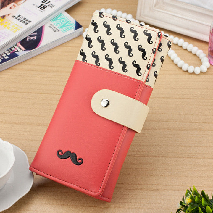 Smooth PU Leather Wallet Cute Mustaches Pattern Purse Clutches Coin Purse Cards Holder Bag for Women HB88