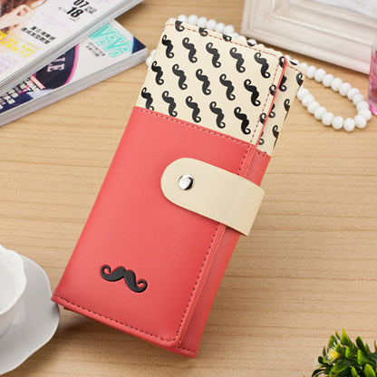 Smooth PU Leather Wallet Cute Mustaches Pattern Purse Clutches Coin Purse Cards Holder Bag for Women HB88