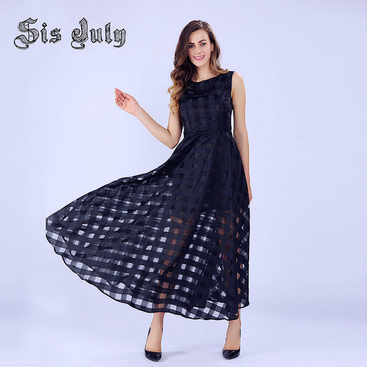 Sisjuly 2016 Maxi Summer Plaid  Women Dress New Design Long Organza Dress Vestidos De Festa Satin Fashion - Shopy Max