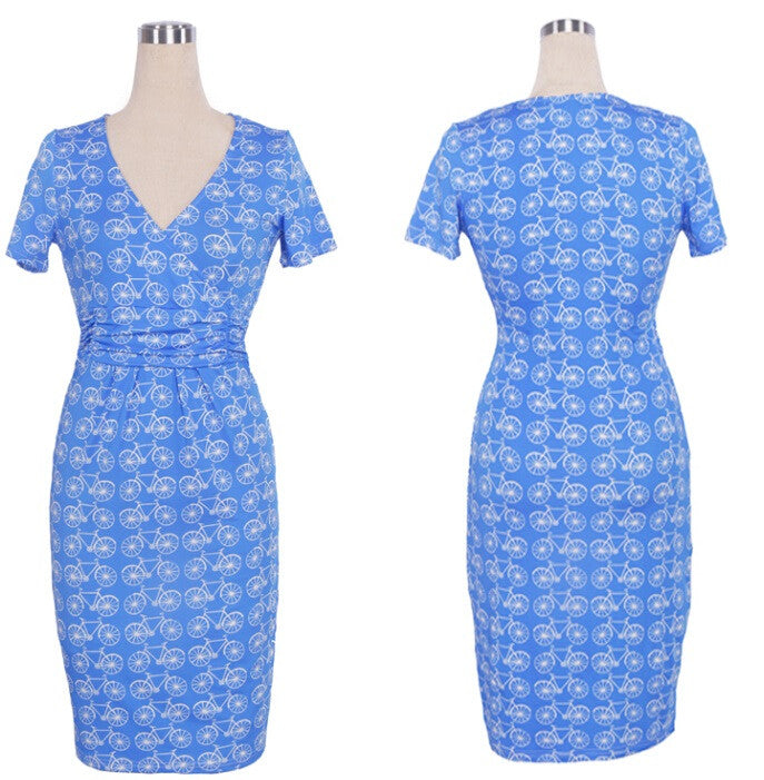 Hot Sales 2016 Women Summer Elegant Dress V-neck Short Sleeve Work Office Party Slim Casual