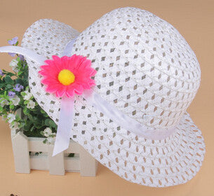 Fashion Lovely Bowknot Kids Girl Cute Summer Beach Sun Protection Straw Hat Flower Cap - Shopy Max