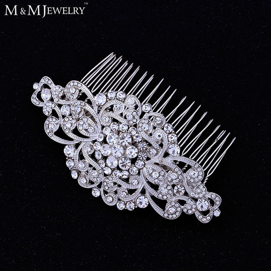 Clear Austrian Crystal White K Plated Hair Combs Hair Jewelry for Women Hairpins