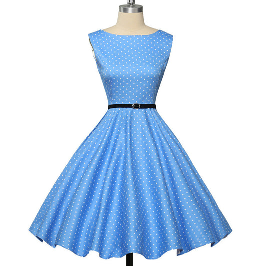 Plus size women dress Summer style Polka dot print cotton vestidos Grace Karin sleeveless - Shopy Max