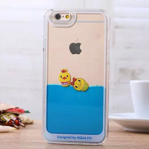 Liquid Transparent Shell Fun Crystal Clear Yellow Duck Quicksand Hard Cover Fundas Capa Carcasa For iPhone 6 Plus 6 5S 5 4S 4