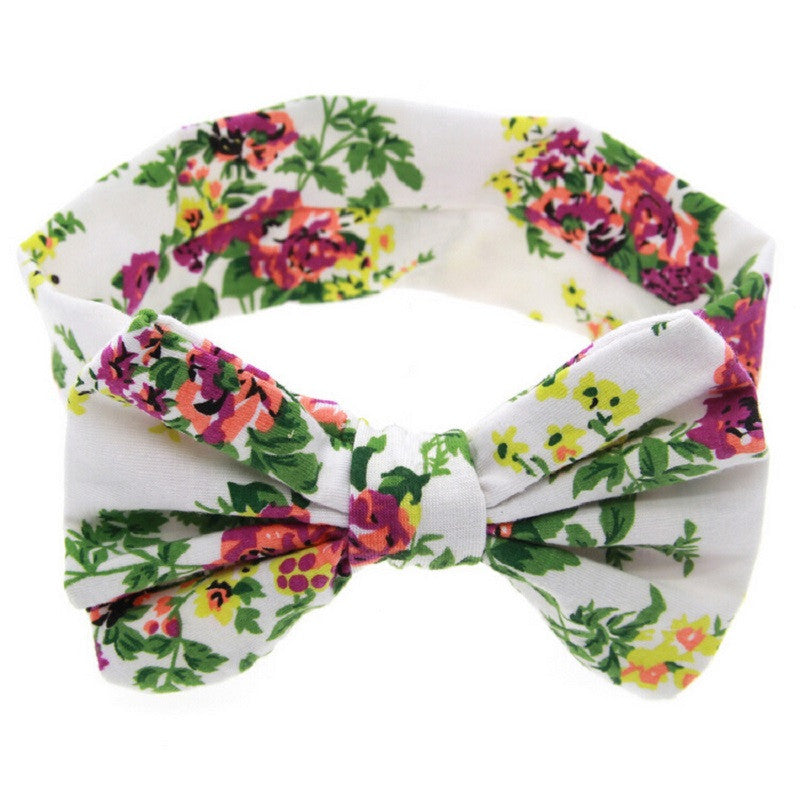1 PCS Baby Kids Girl Children Toddler Infant Print Flower Floral Bow Hairband Turban - Shopy Max