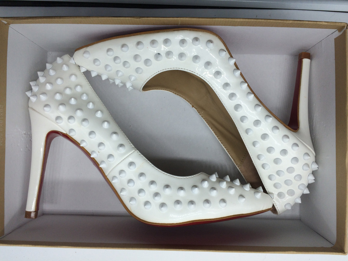 Pumps Red Bottom High Heels Sexy Point Toe Red Bottom Ladies High Heels Rivet Patent - Shopy Max