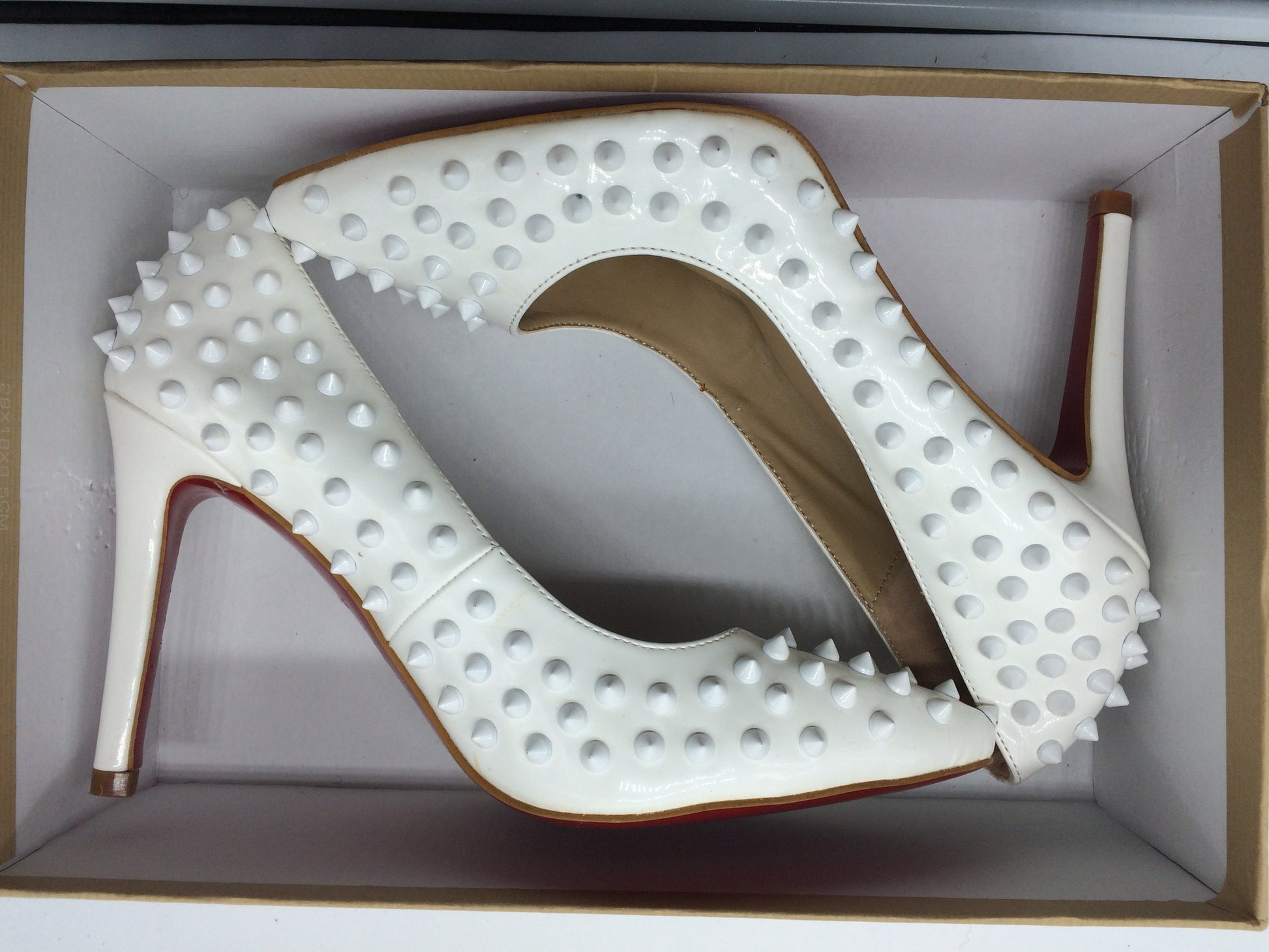 Pumps Red Bottom High Heels Sexy Point Toe Red Bottom Ladies High Heels Rivet Patent - Shopy Max