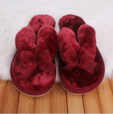 Hot selling Winter Soft Sole Home Bowknot Cotton Plush Slippers Women Indoor\ Floor Warm Slippers Flat Shoes Free Shipping