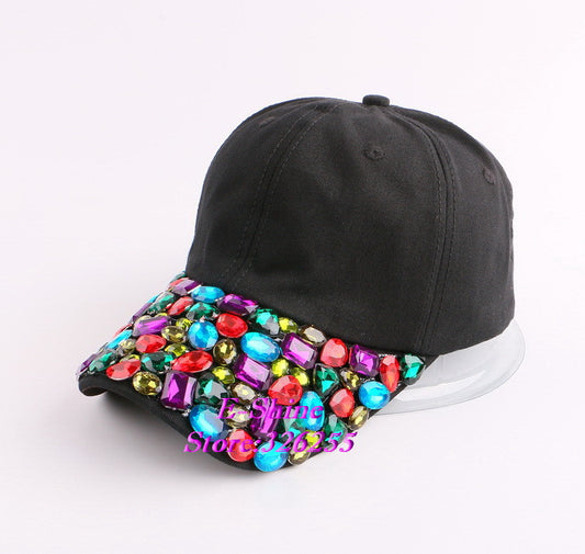 hot sale  pink fuchsia black rhinestone flower girl women snapback hats new fashion high quality