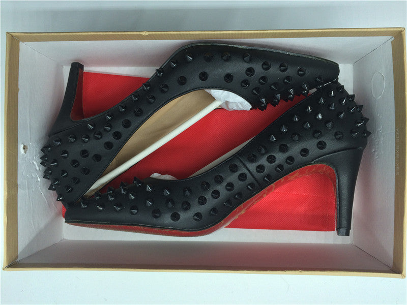 Pumps Red Bottom High Heels Sexy Point Toe Red Bottom Ladies High Heels Rivet Patent - Shopy Max