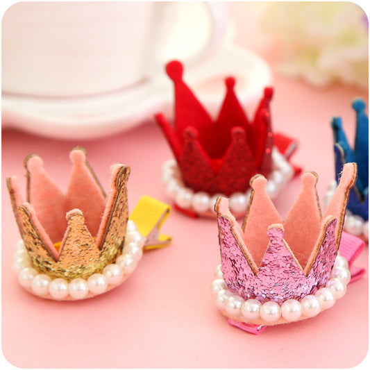 New Princess Crown Hairpin Hair Accessories Resin Diamond Gliter Pearls Girls