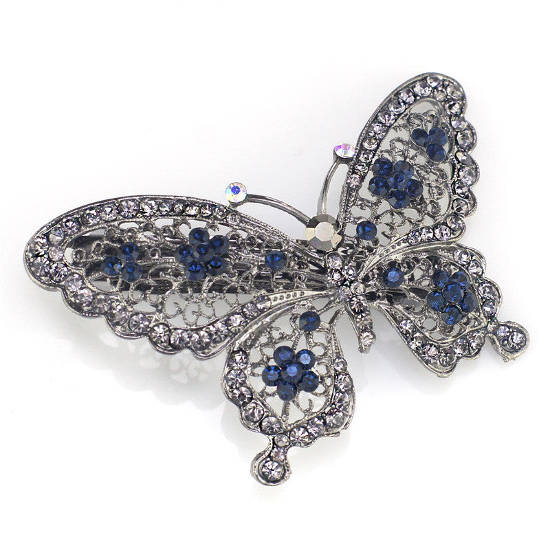 Amazing Butterfly Hairpin Blue Crystal Headwear Barrette Hair Clip Headwear - Shopy Max