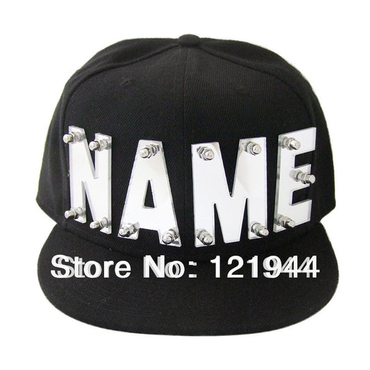 Mirror acrylic letters hat,custom name caps,hip hop snapback,personalized hats baseball cap