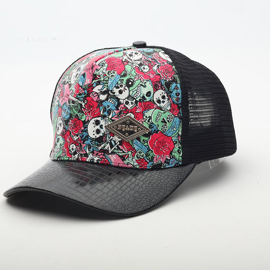 Adjustable snapback Baseball Cap women outdoor sports sun protect hats skull print black
