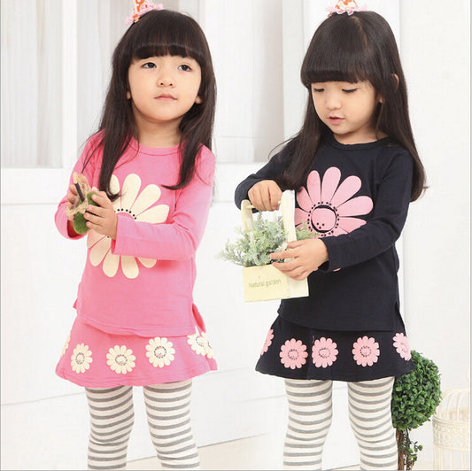 2016 Spring Baby Girls Clothing Set Sunflower Long-Sleeve T-shirt+Pants Skirt style Meninas Vestir Kids Girl Sets Clothes Wear