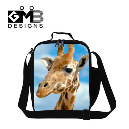 fashion cute giraffe zippers lunch bags high quality polyester lunch box for kids