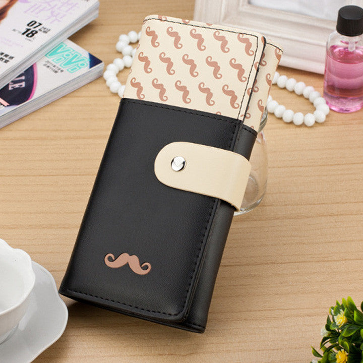 Smooth PU Leather Wallet Cute Mustaches Pattern Purse Clutches Coin Purse Cards Holder Bag for Women HB88