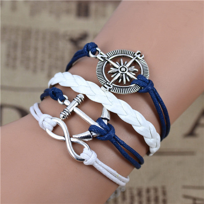 Free shipping Fashion Vintage Infinity Anchor Hook Artificial leather Leather Bracelet, Men Women Bracelets & Bangles Jewelry - Shopy Max