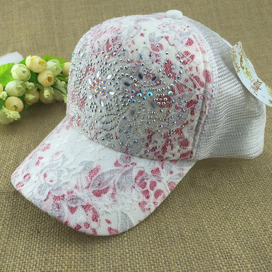 10 Colors Of Summer Outdoor Shading Cap Flower Pattern Rhinestone Pierced Mesh Baseball - Shopy Max