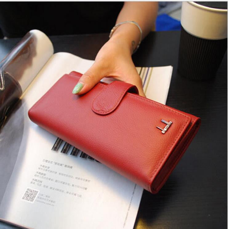 hot sale women genuine  leather wallet  brand luxury women three foldings  coin Purse handbag