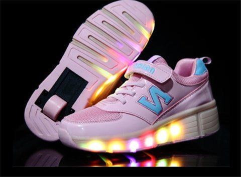 Brand New Boy's Girls Children Heelys Led Shoes For Kid's Breathable Sneakers