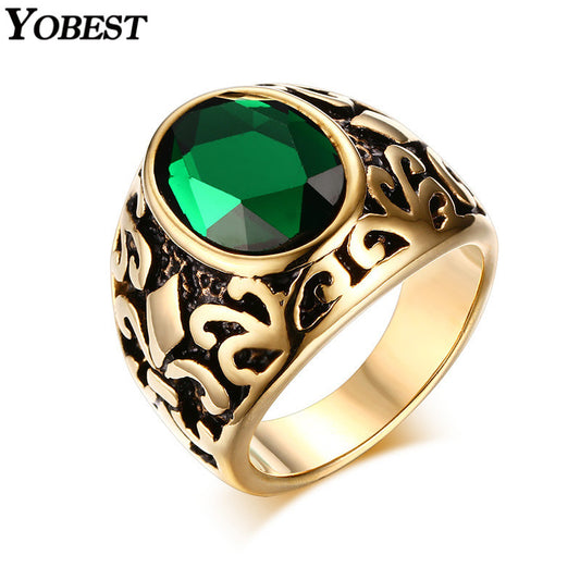 New Fashion Four Color Shiny Rhinestone High Polished Stainless Steel Jewelry Gold Plated Party Ring Men Jewelry - Shopy Max