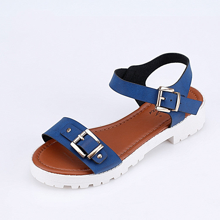 Summer Gladiator Sandals New 2016 Solid Casual Genuine Leather Women Sandals Flat Heels Buckle Sandals Comfortable Shoes BSN-543