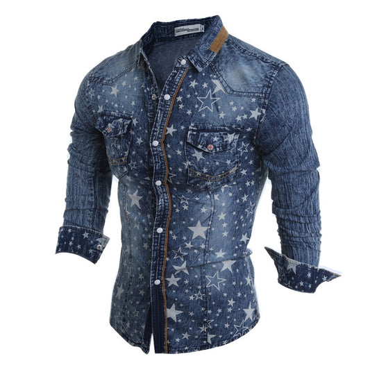 Fashion Men's Slim Fit Denim Shirt - Shopy Max