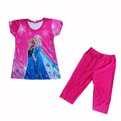 2016 Children Clothing Elsa Girls Pajamas Set Short sleeve Cotton Girl Pyjama Pijamas Kids