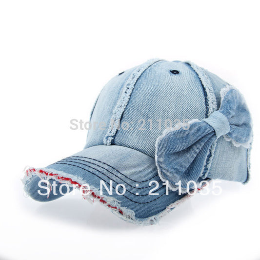 Hot selling  Autumn winter male women denim water wash bow sunbonnet sun hat baseball cap woman man