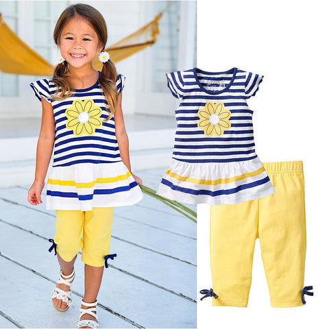 2016 Brand Girl Summer Clothing Sets Girls Fashion Striped Clothes Set