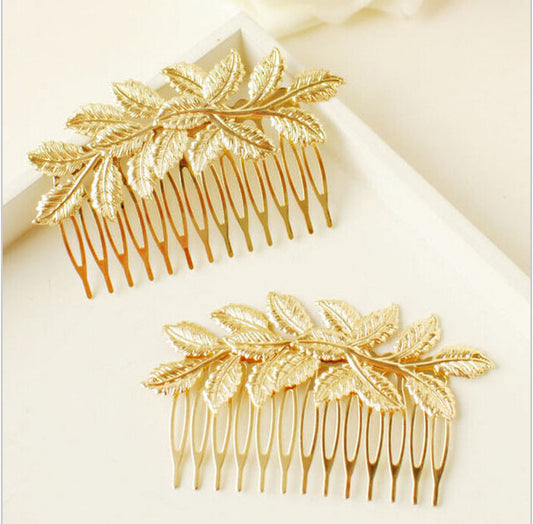 New Arrival Designer Gold Leaf Bridal Hair Combs Plastic